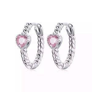 TWISTED HEART ROSE PINK SILVER ROPE STYLE HOOP SET